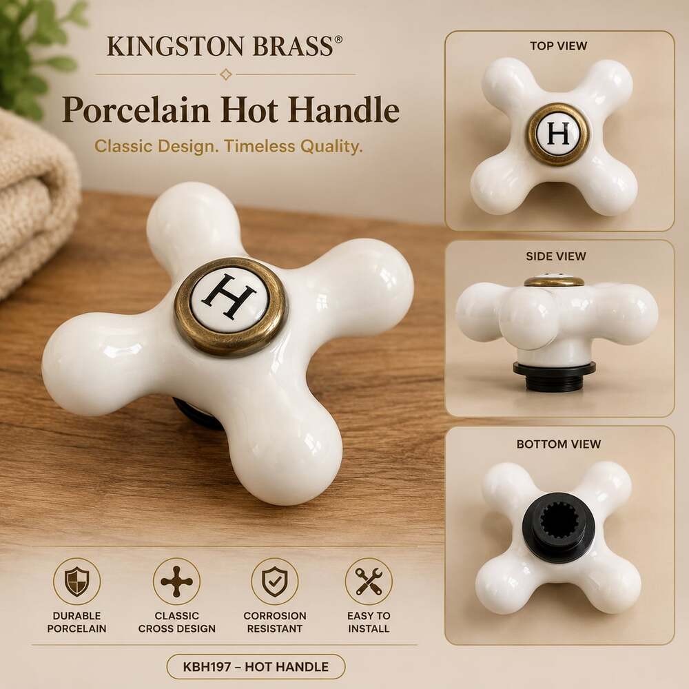 Kingston Brass KBH197 Porcelain Hot Cross Handle